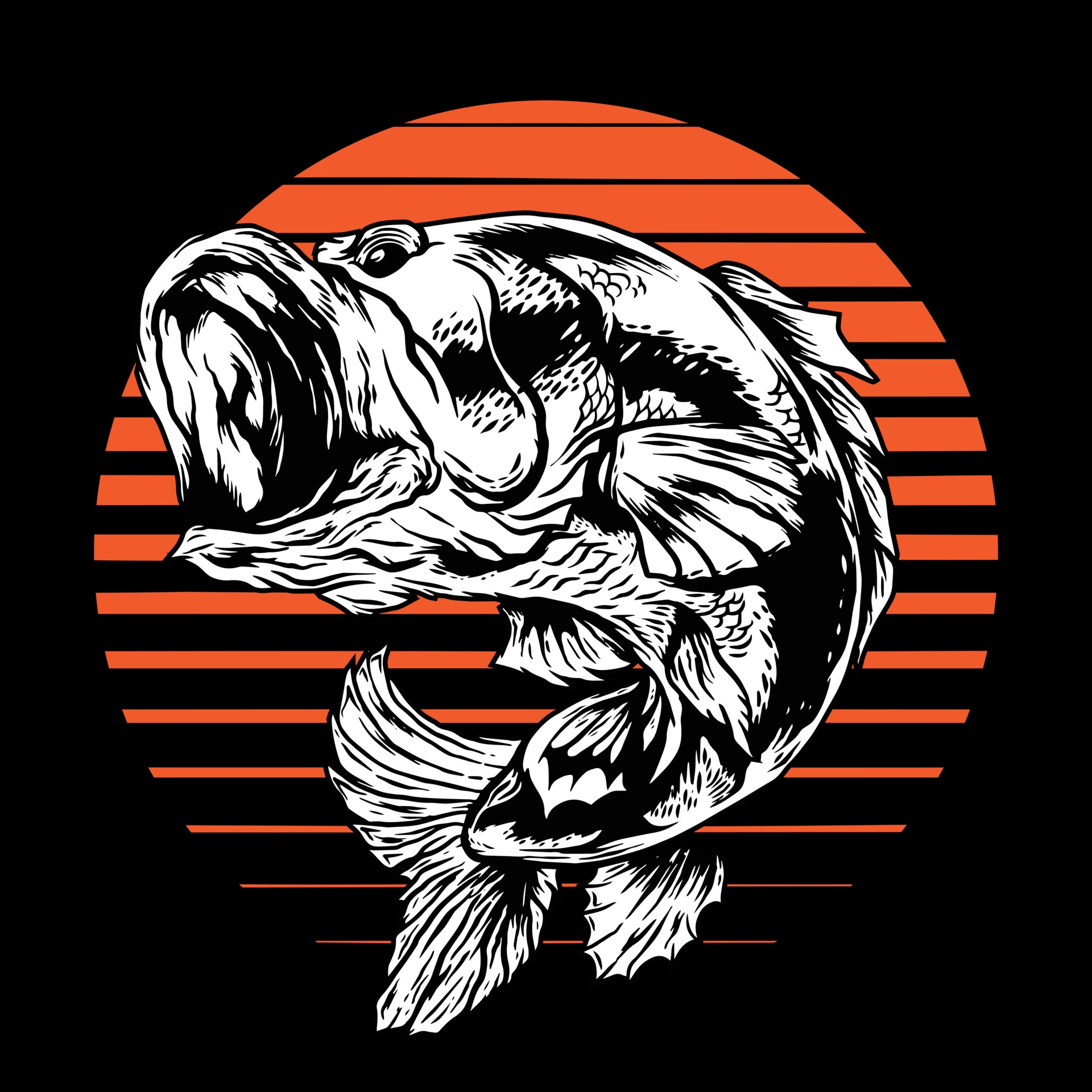 Bass Fish Vector illustration on black background 2400546 Vector Art at