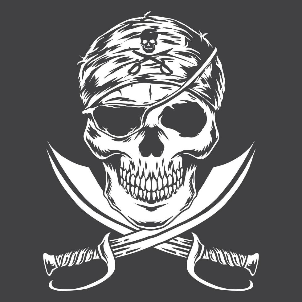 piratas del cráneo monocromo vector