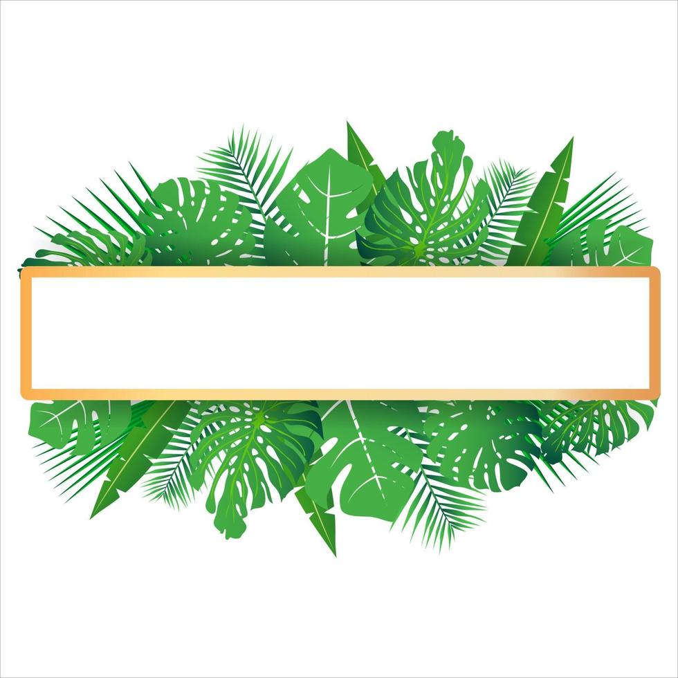 Tropical leaves around a white frame copy space Bright abstract background for banner flyer or cover with copy space for text or emblem vector