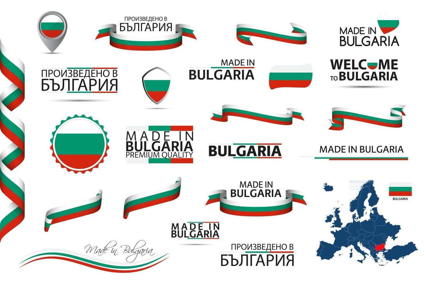 gran conjunto de vectores de cintas búlgaras símbolos iconos y banderas aislados sobre un fondo blanco hecho en bulgaria tricolor nacional búlgaro de primera calidad para sus infografías y plantillas