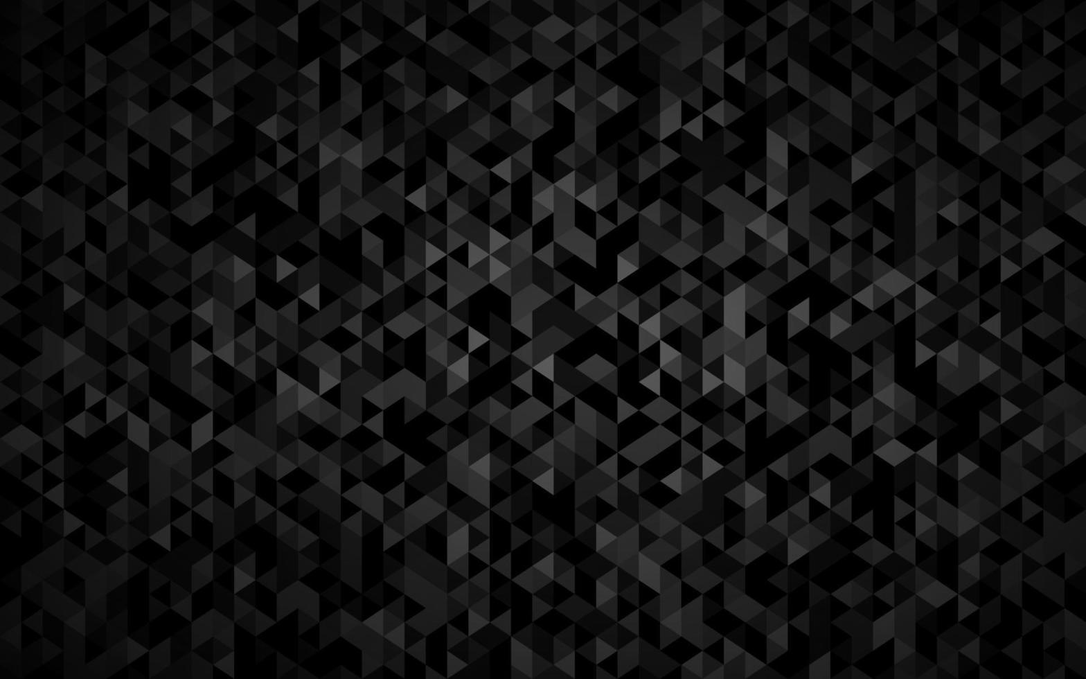 Fondo de triángulo abstracto con triángulos negros con diferentes tonos de gris y contornos blancos, aspecto de mosaico, ilustración de textura de vector moderno