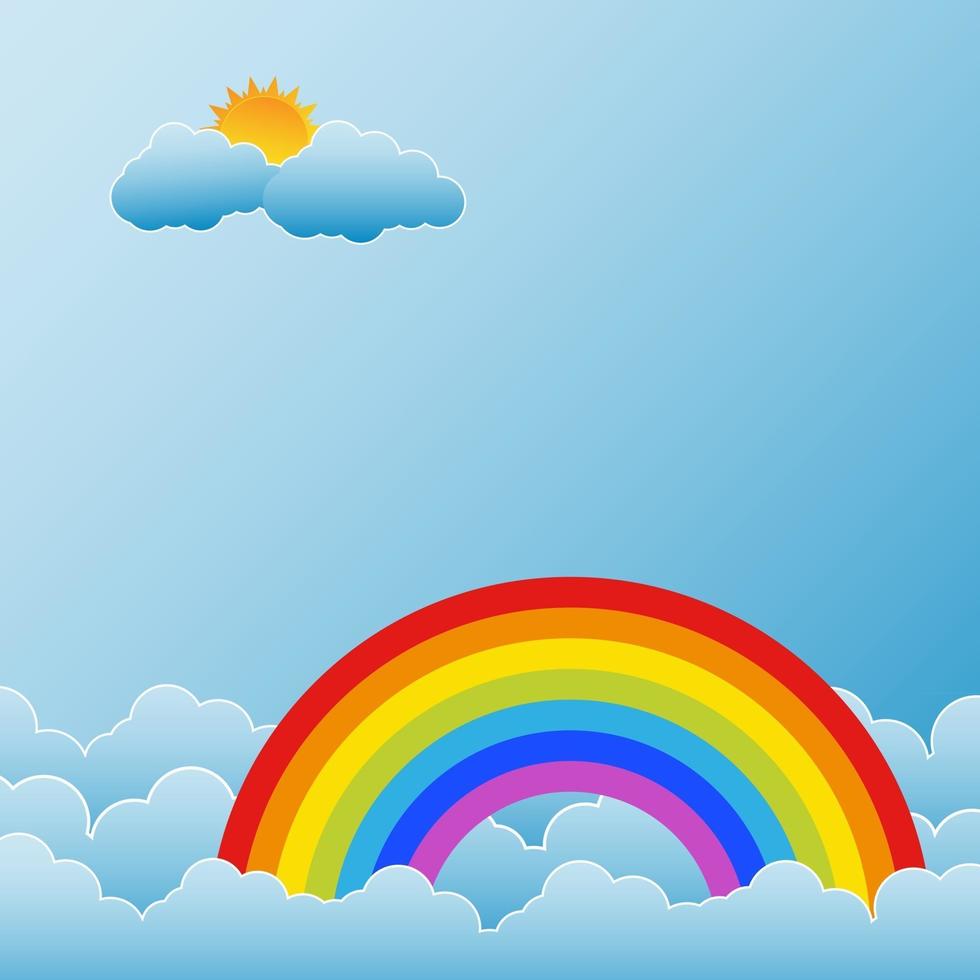 arcoiris con sol y nubes vector