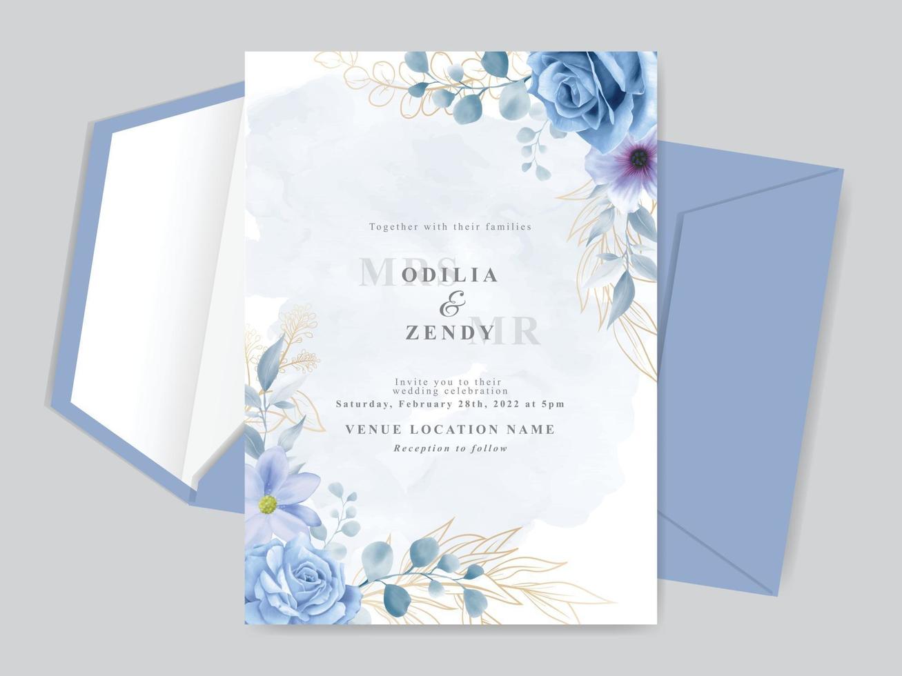 gorgeous wedding card set floral design vector