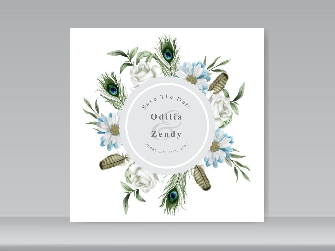 gorgeous wedding card set floral design vector