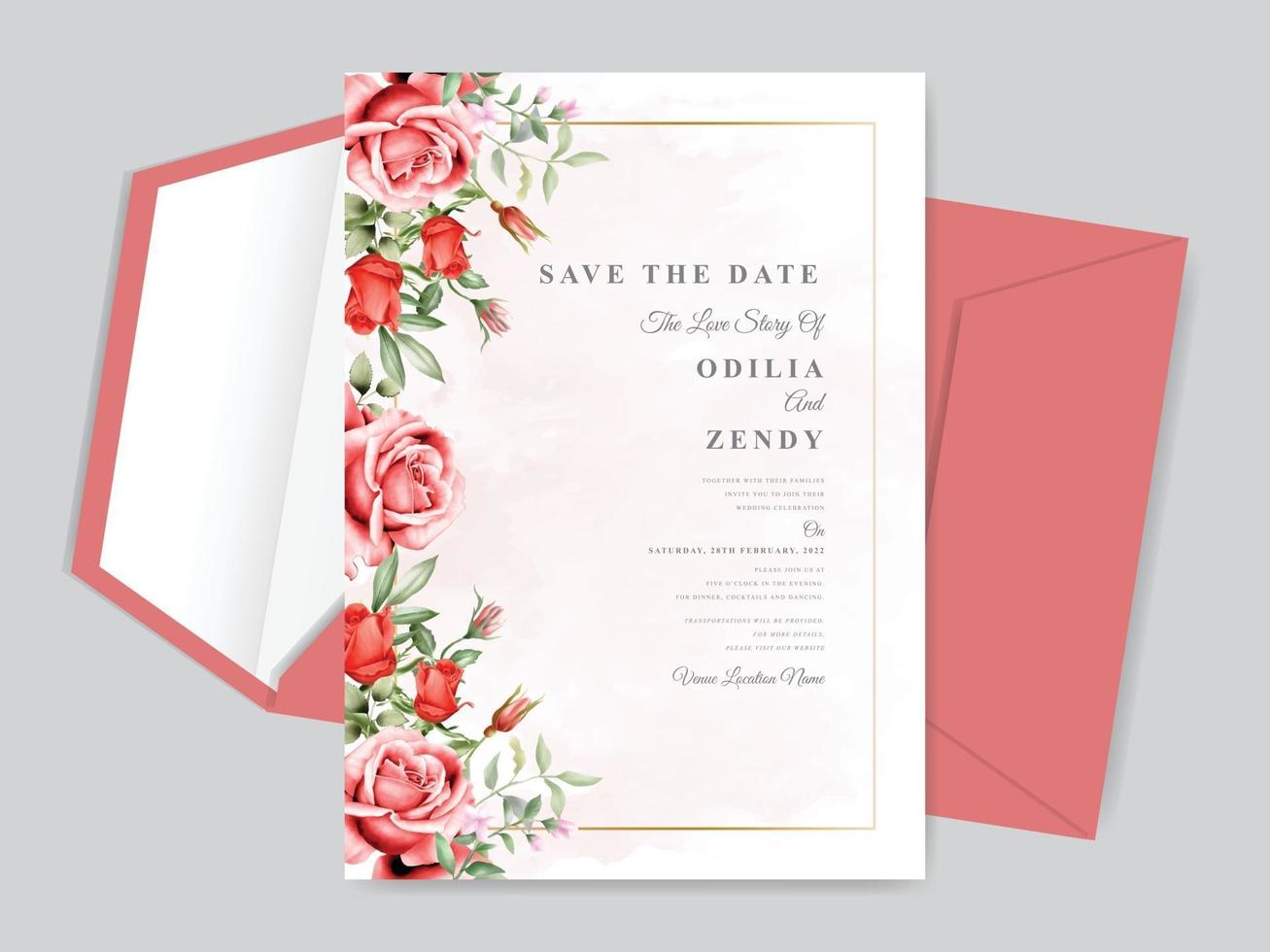 gorgeous wedding card set floral design vector