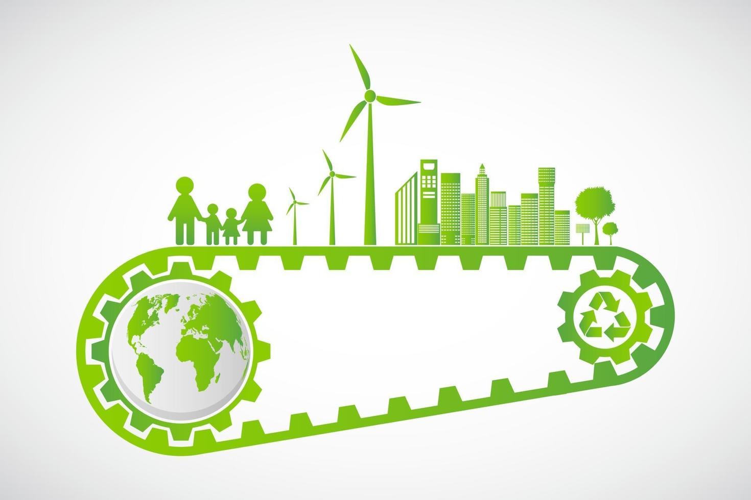 Ecology Saving Gear Concept And Environmental Sustainable Energy Development vector