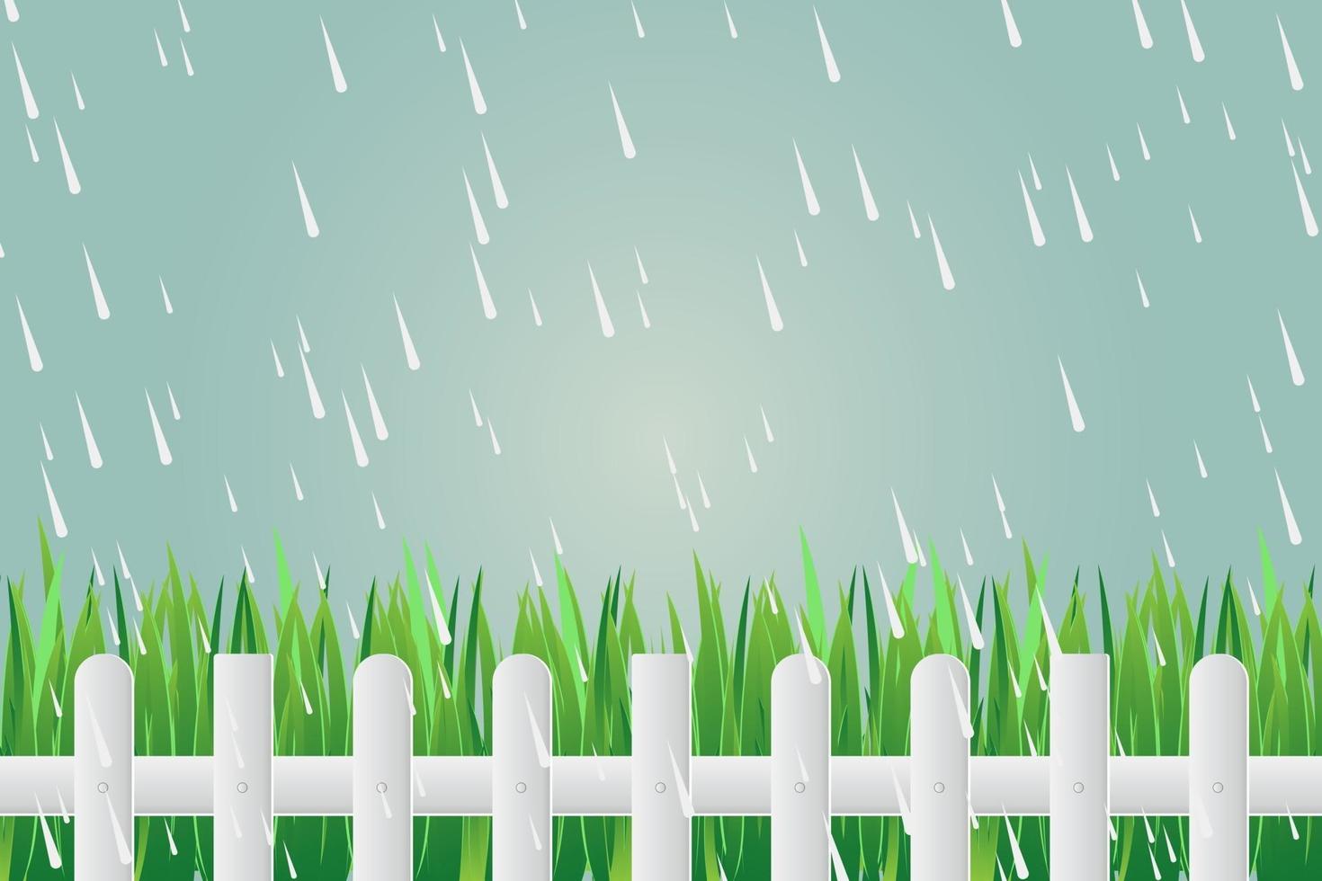 Grass fence on day torrential rain vector