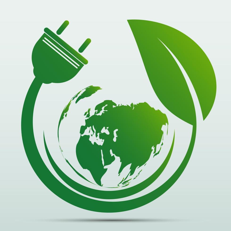 Power plug green ecology emblem or logo vector