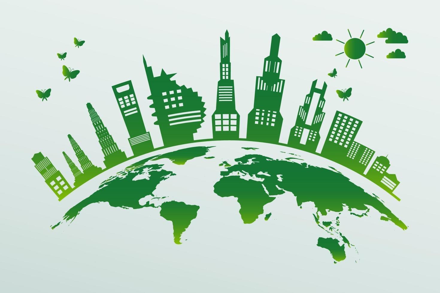 las ciudades verdes ayudan al mundo con ideas conceptuales ecológicas vector