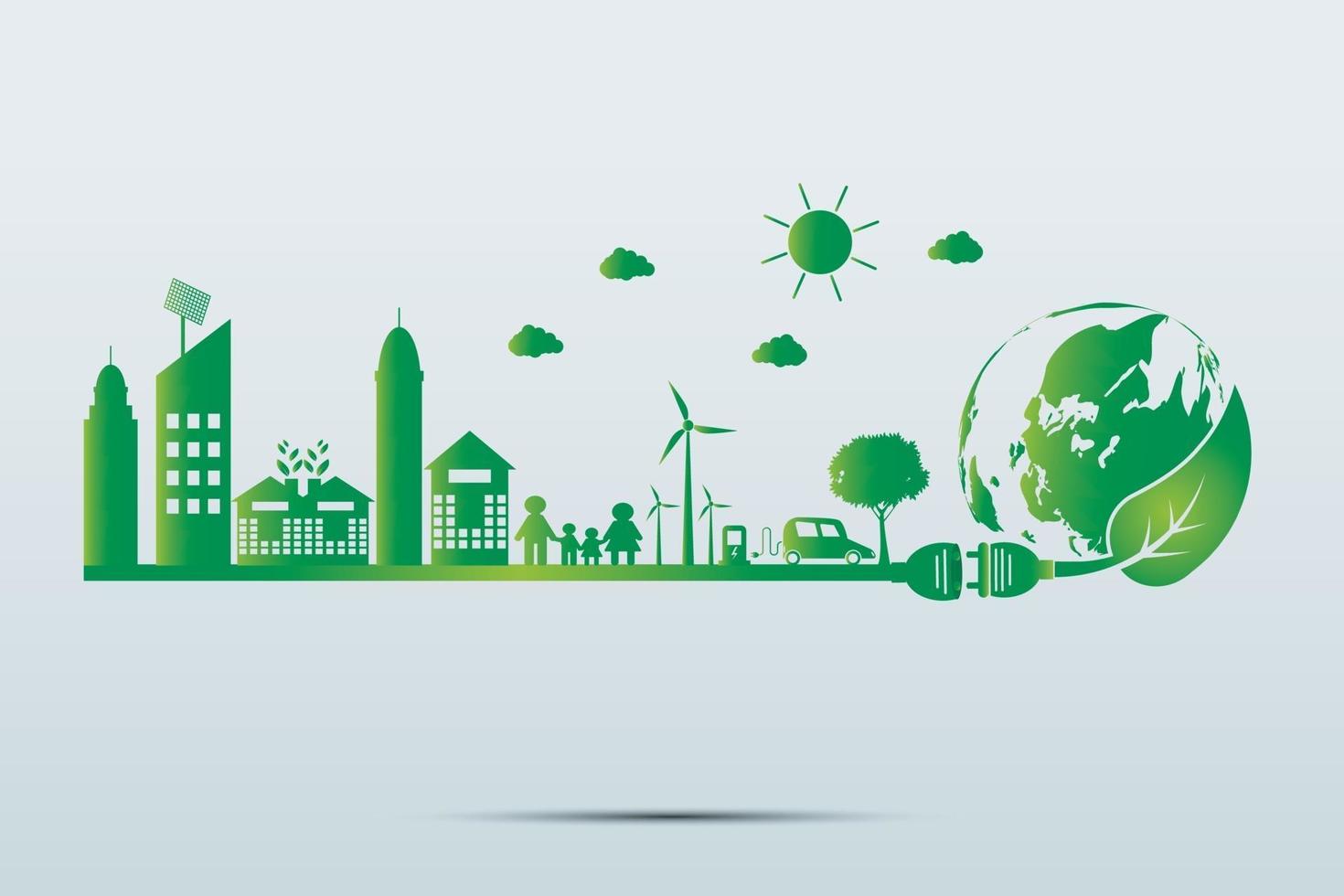 Energy ideas save the world concept Power plug green ecology vector