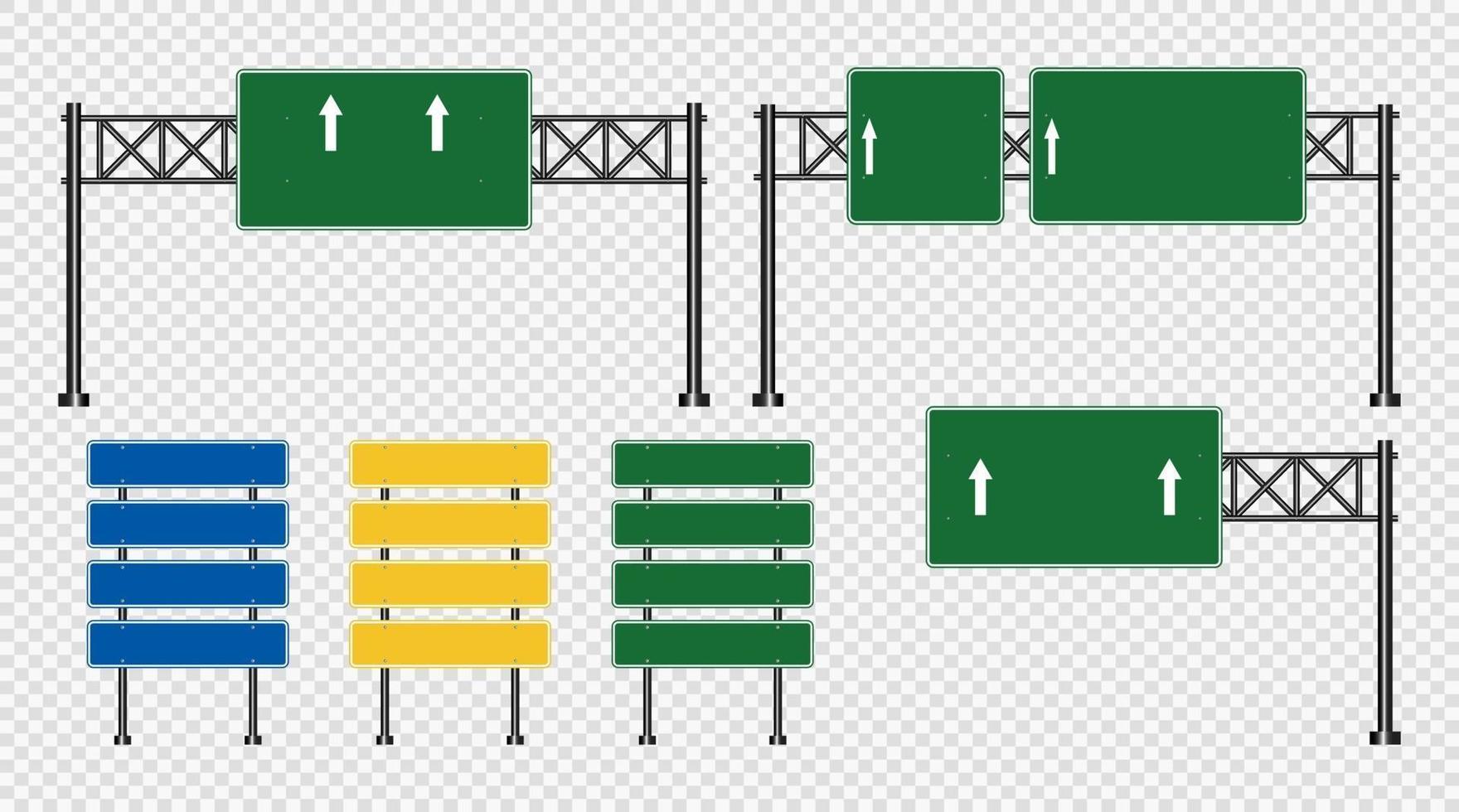 Road highway signs Green board on road set vector