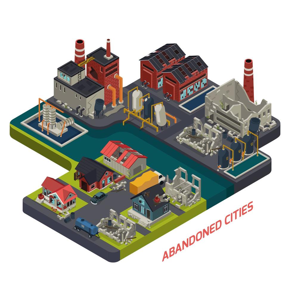 Abandoned Cities Isometric Composition Vector Illustration