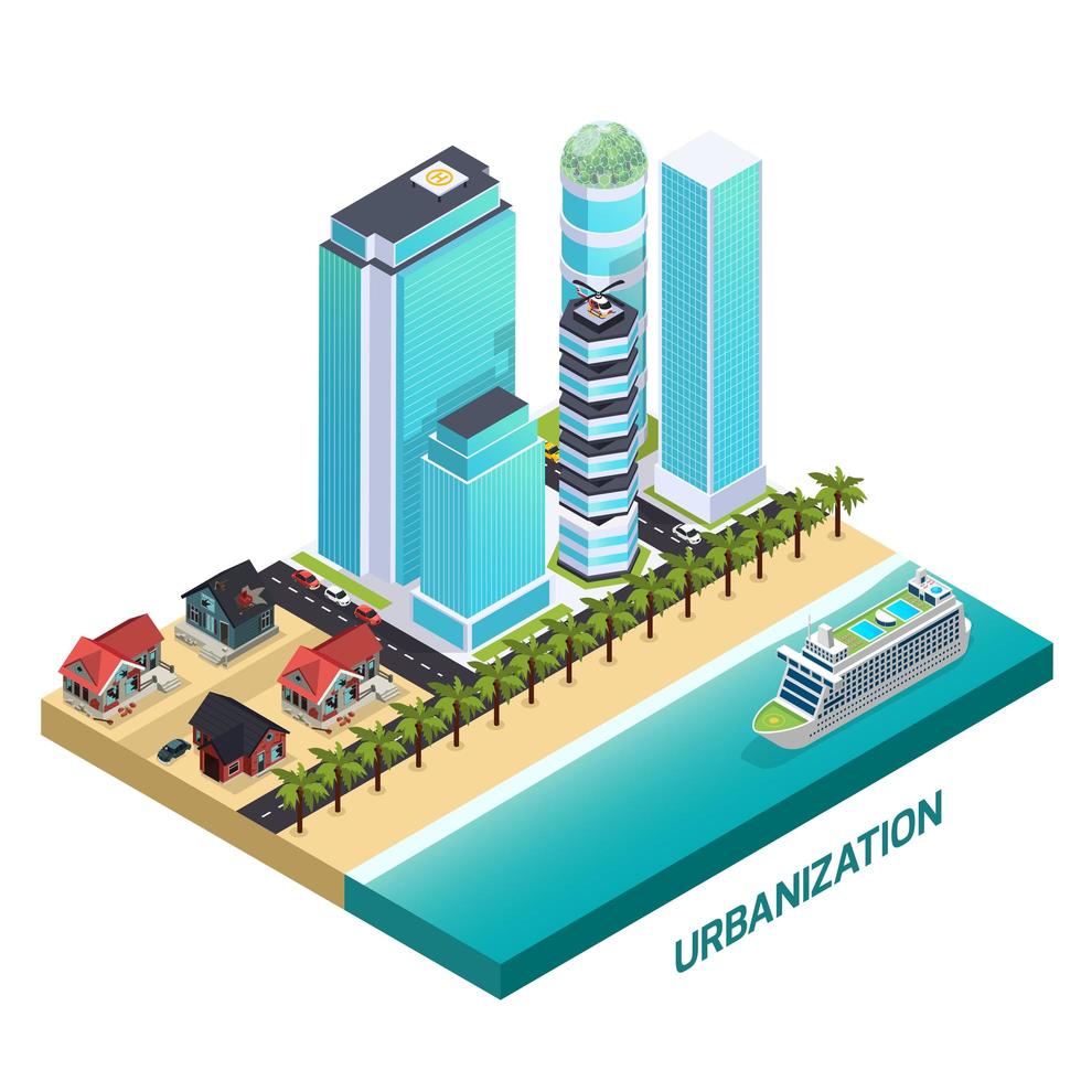 Ilustración de vector de composición isométrica de urbanización