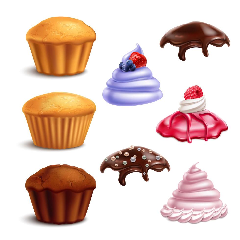 muffin elementos esenciales conjunto ilustración vectorial vector