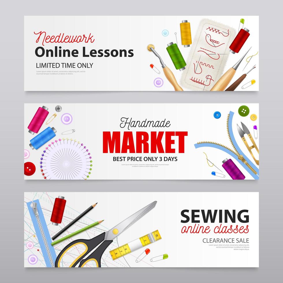 Sewing Realistic Banners Vector Illustration