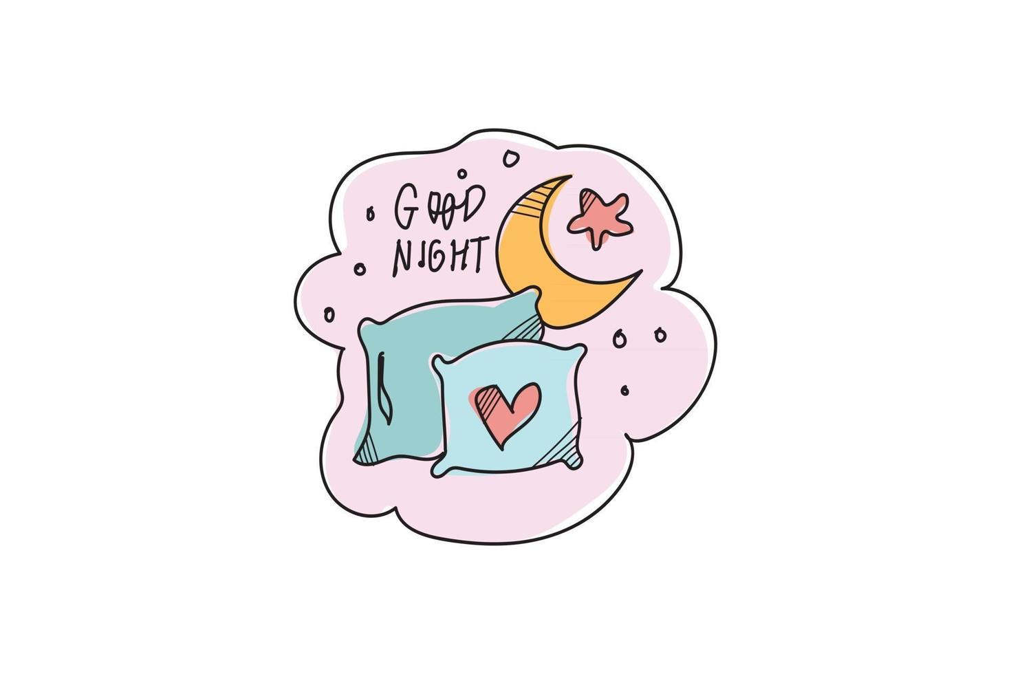 cute sticker designs with images of love sleeping pillow and star crescent moon vector