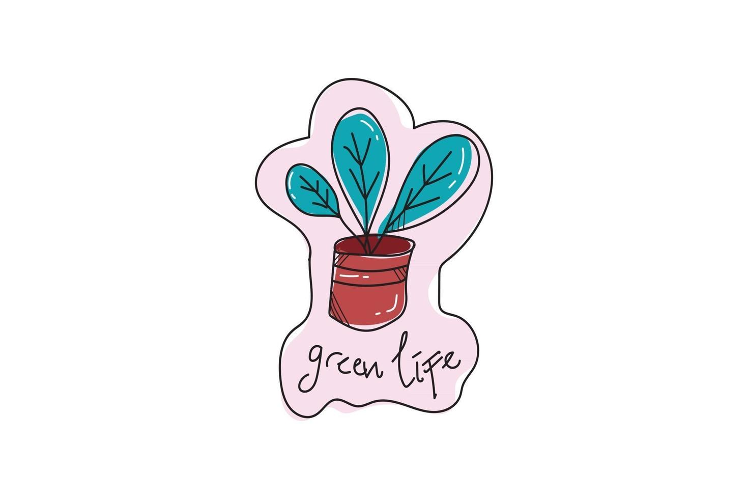 Cute Sticker Aesthetic Leaf on Pot vector