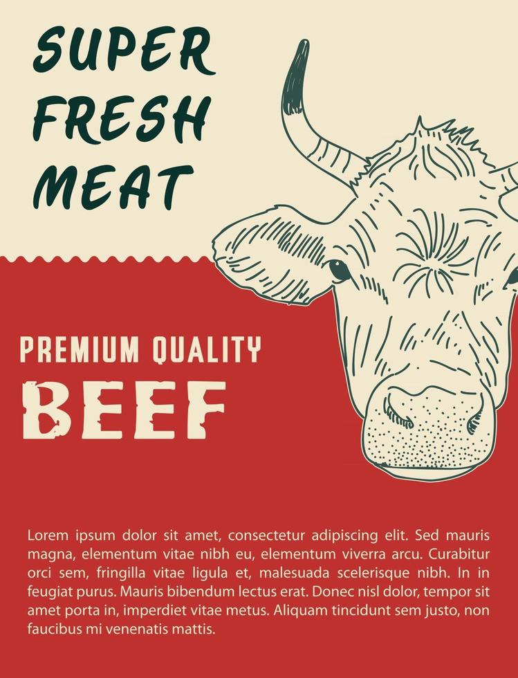 Animal Portrait Farm Grown Beef Steaks Banner vector