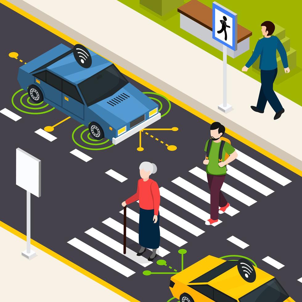 City Crosswalk Isometric Background Vector Illustration