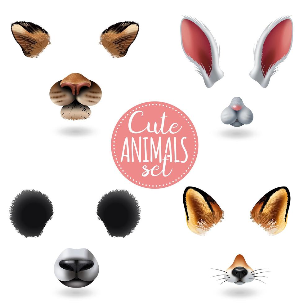 Cute Animal Faces Icon Set Vector Illustration