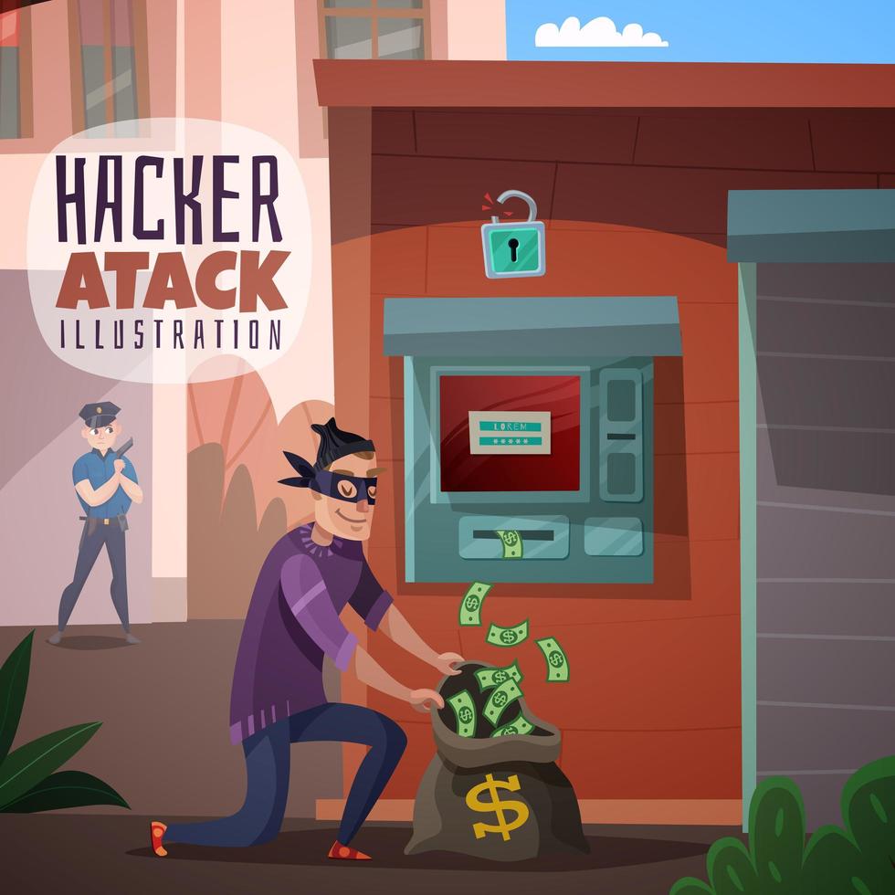 Ilustración de vector de ilustración de dibujos animados de piratería bancaria