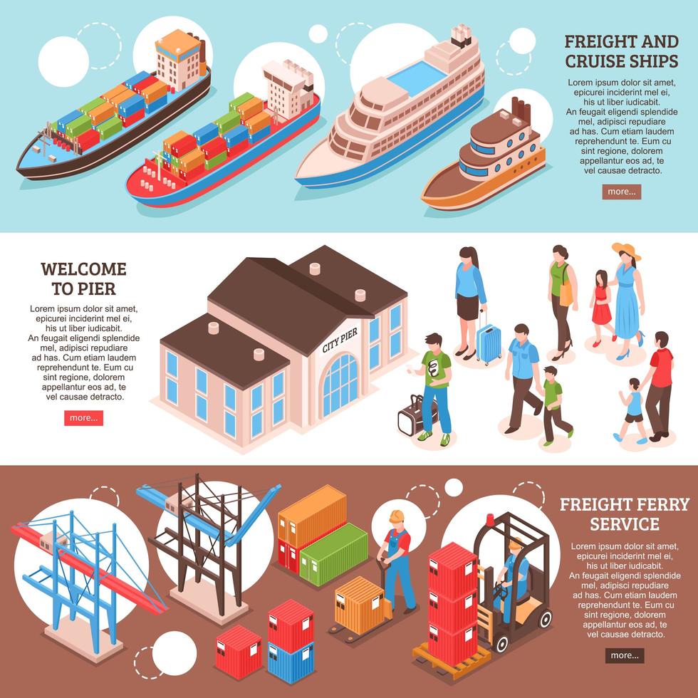 Sea Port Banners Set Vector Illustration