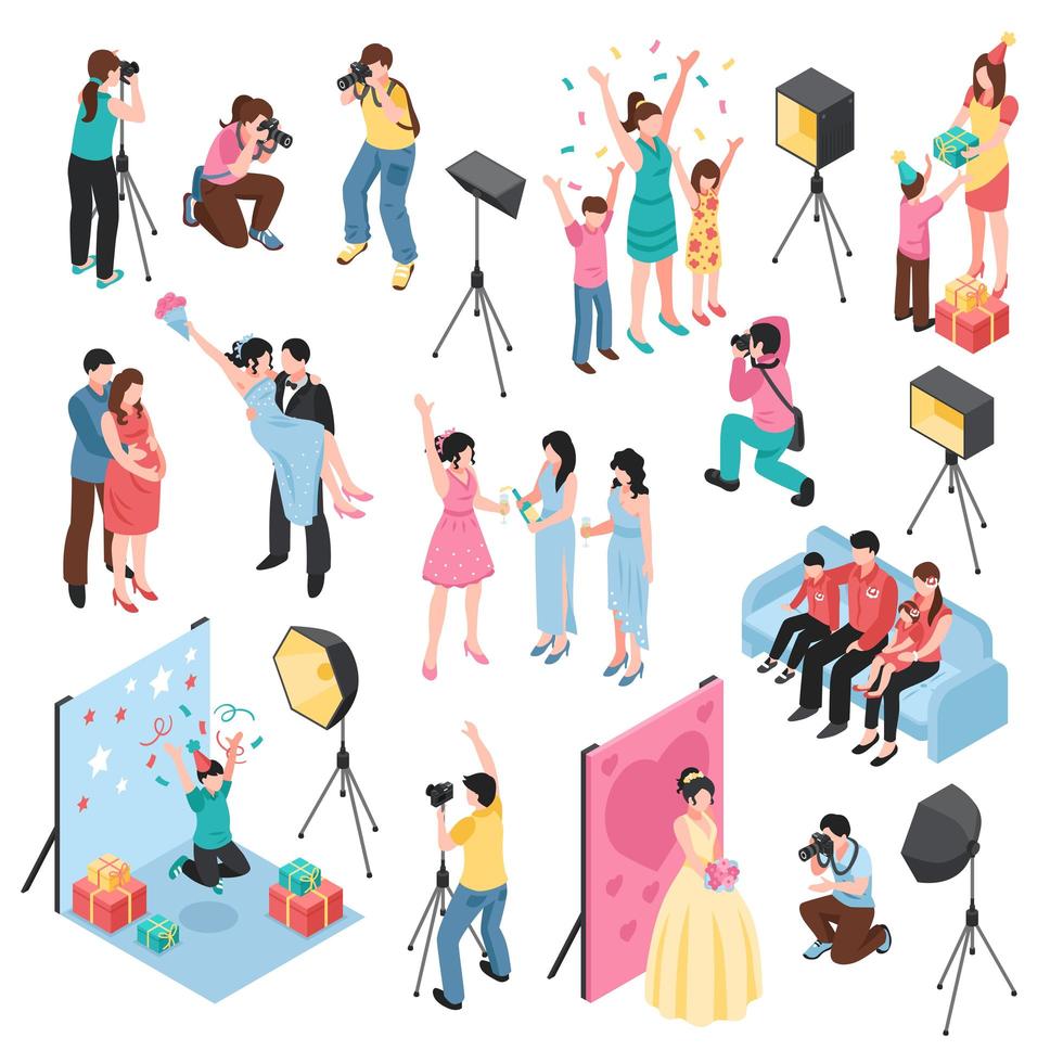 Photographer Isometric Set Vector Illustration