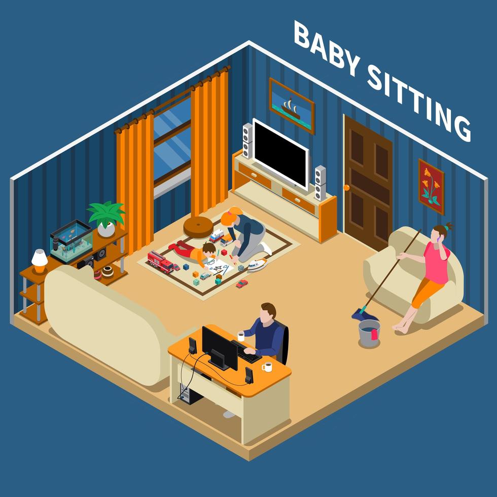 Baby Sitter Isometric Composition Vector Illustration