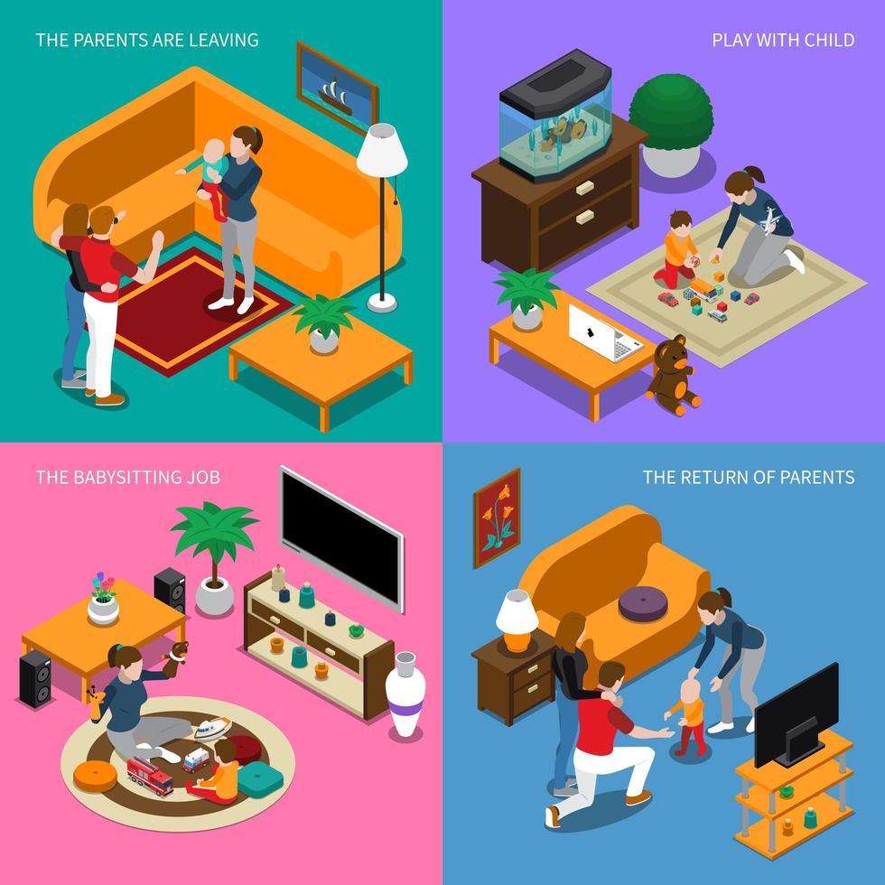 Baby Sitter Isometric Concept Vector Illustration