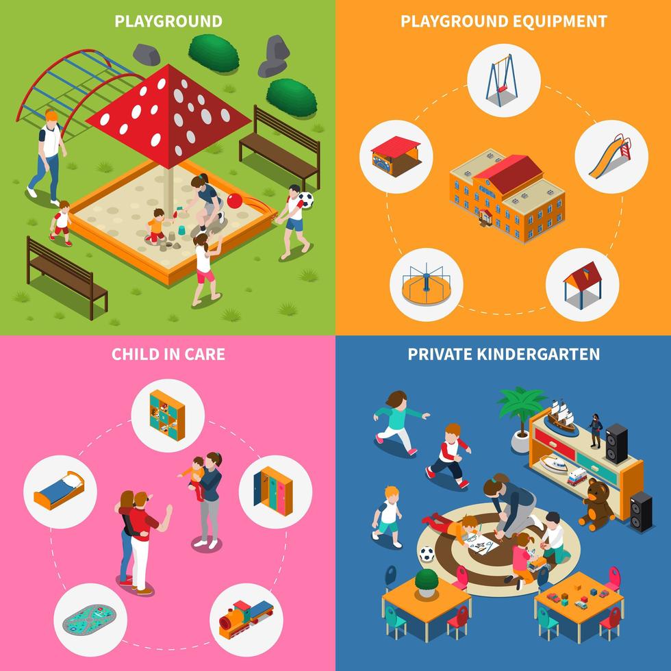 Kindergarten Play Ground Isometric Concept Vector Illustration