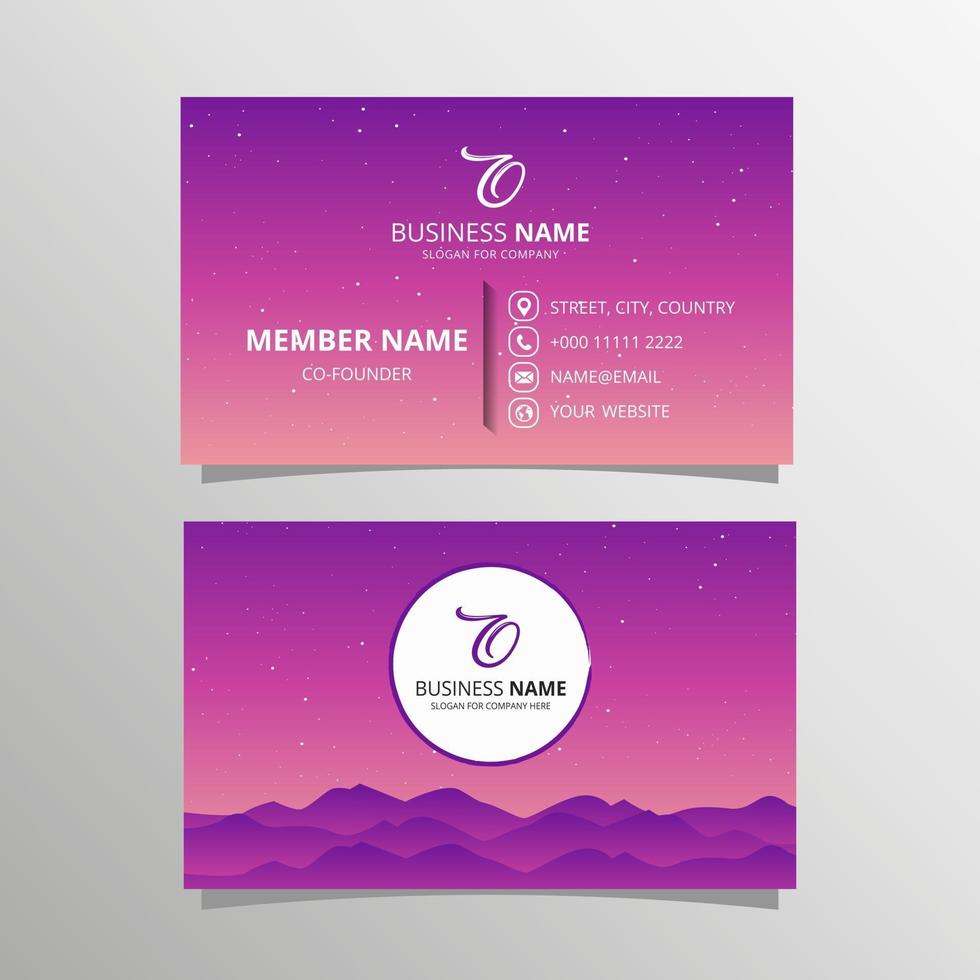 Modern Purple Gradient Business Card Template With Landscape vector