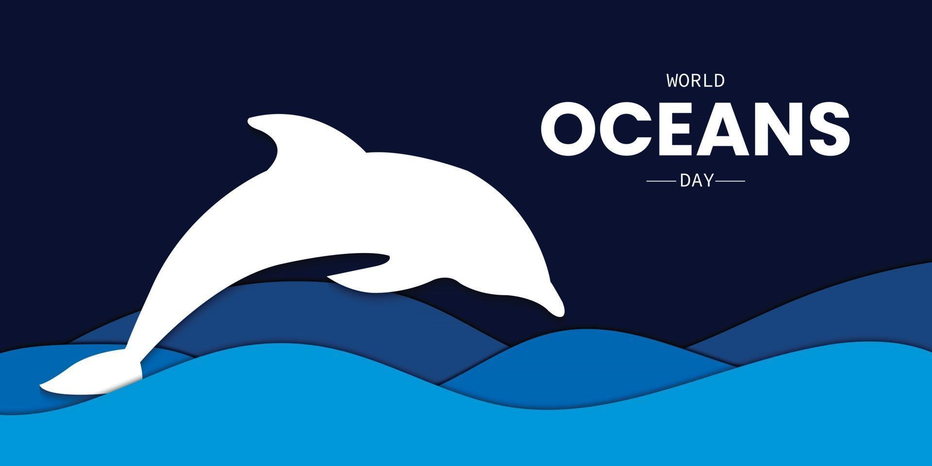 día mundial de los océanos ola vector de delfines