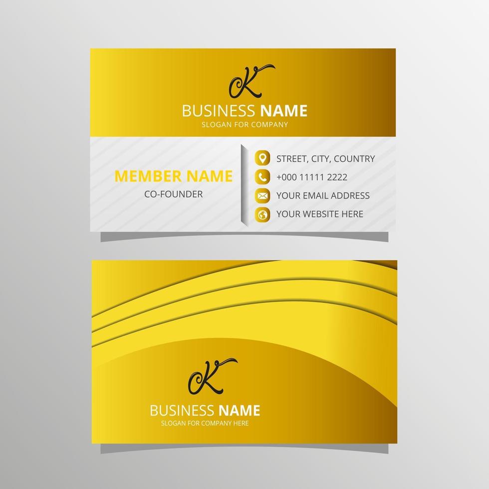 Stylish Yellow Curved Business Card Template With Abstract Shapes vector