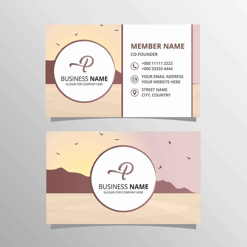 Modern Gradient Business Card Template With Mountains Landscape vector