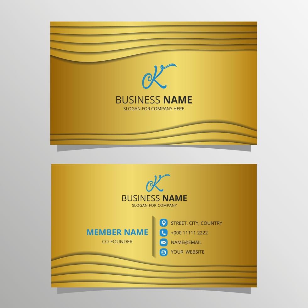 Elegant Wavy Golden Business Card Template Luxury Design vector
