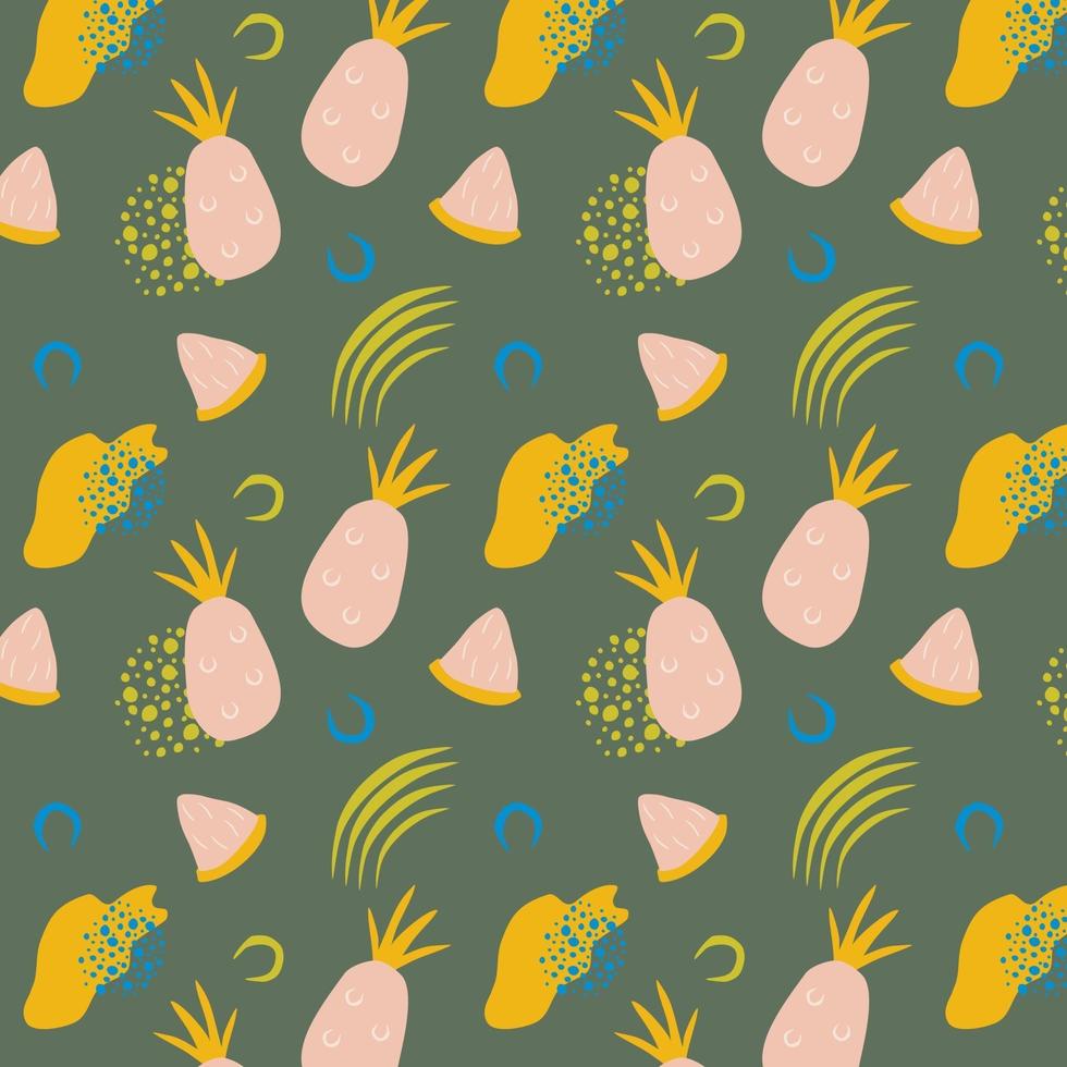 Pineapple seamless pattern in hand drawn style Bring vector illustration Vector repeat background for colorful summer fabric