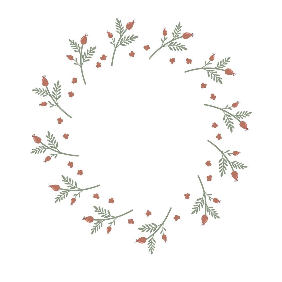 Vector corona floral con escaramujos para invitación y tarjeta de boda, diseño de ilustraciones vectoriales fondo blanco aislado