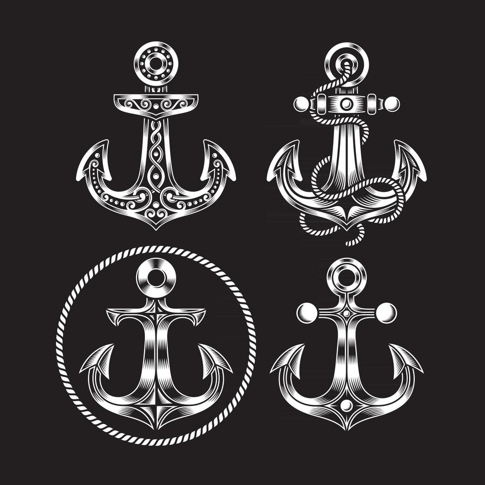 Anchor Icon Collection On Black vector