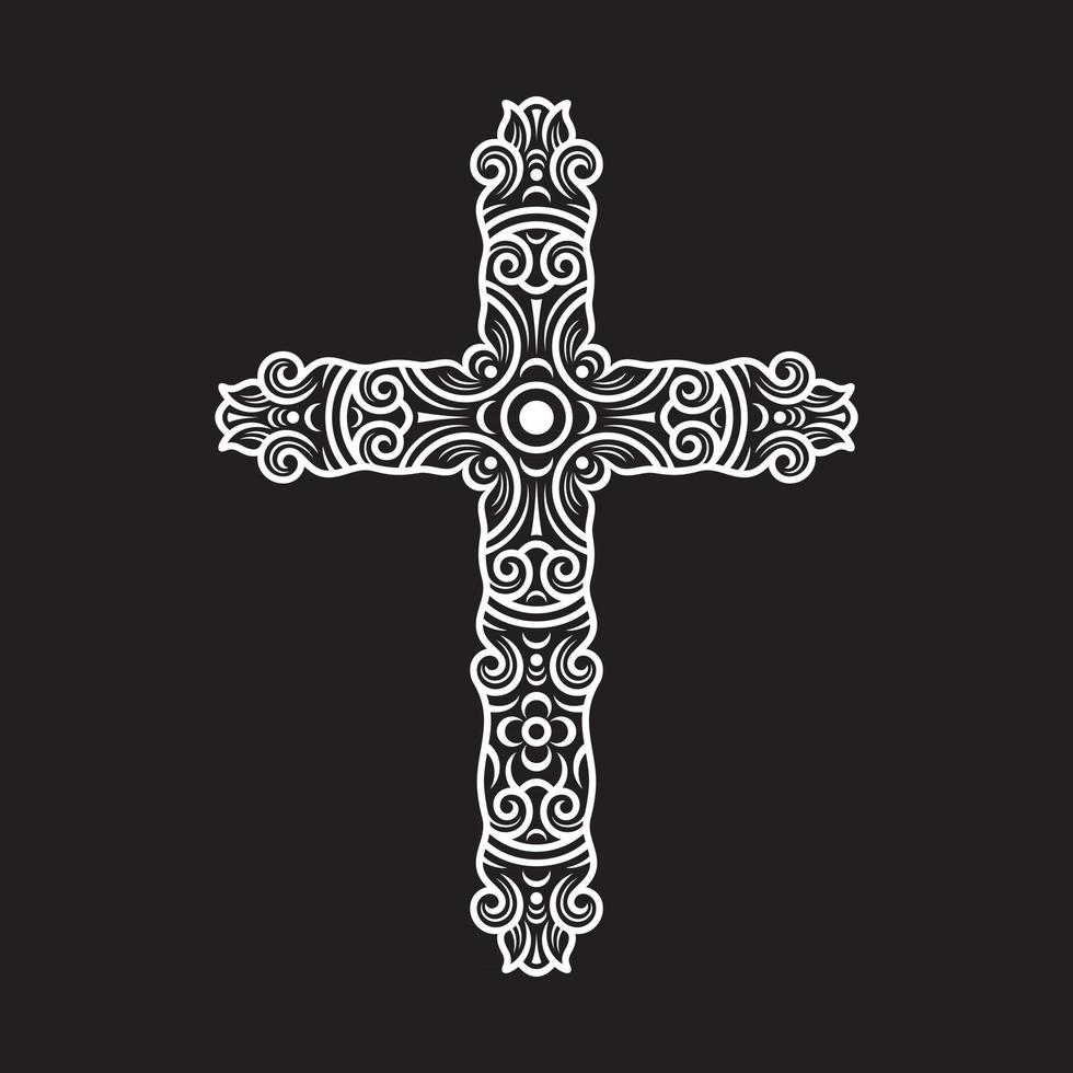 cruz cristiana ornamentada en negro vector