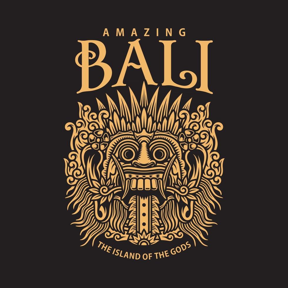 Traditional Balinese Mask Vector Graphic On Black