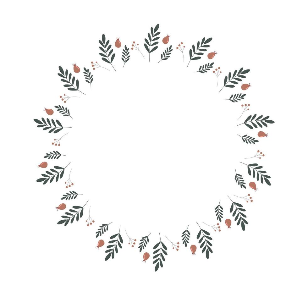 Dibujar a mano vector corona floral con bayas para invitación y tarjeta de boda, diseño de ilustraciones vectoriales fondo blanco aislado