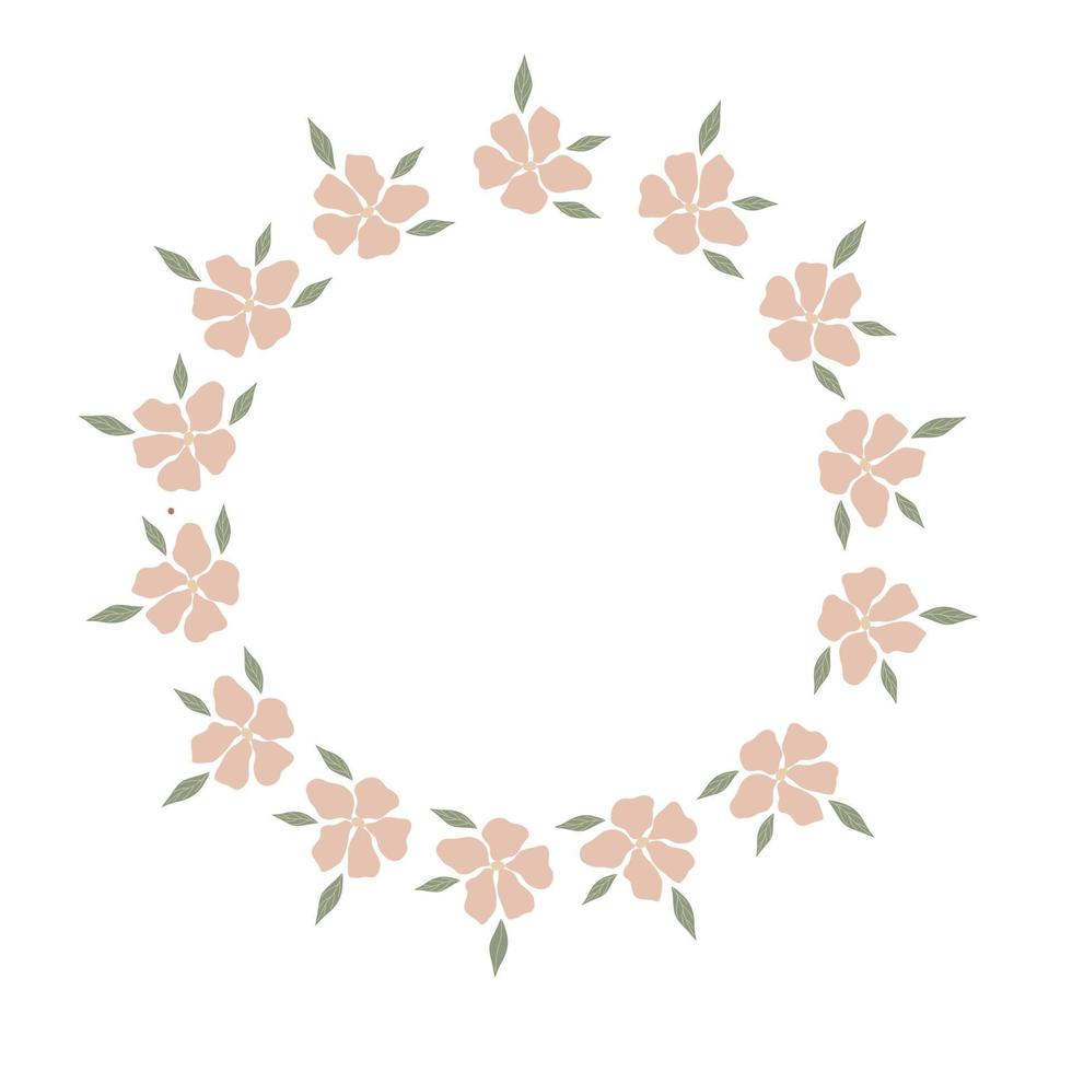 Dibujar a mano vector corona de flores con margaritas rosadas para invitación y tarjeta de boda diseño de ilustración vectorial fondo blanco aislado