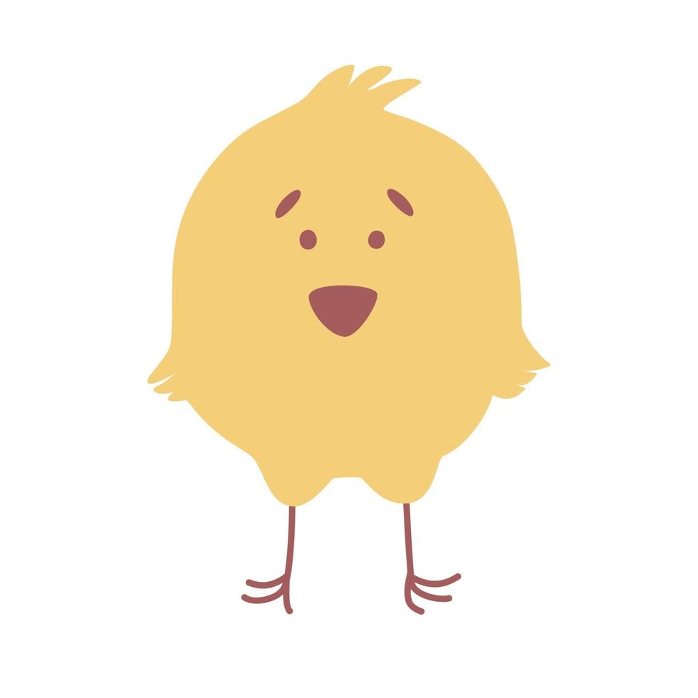 Vector cartoon illustration of a little chicken is standing Isolated on white background