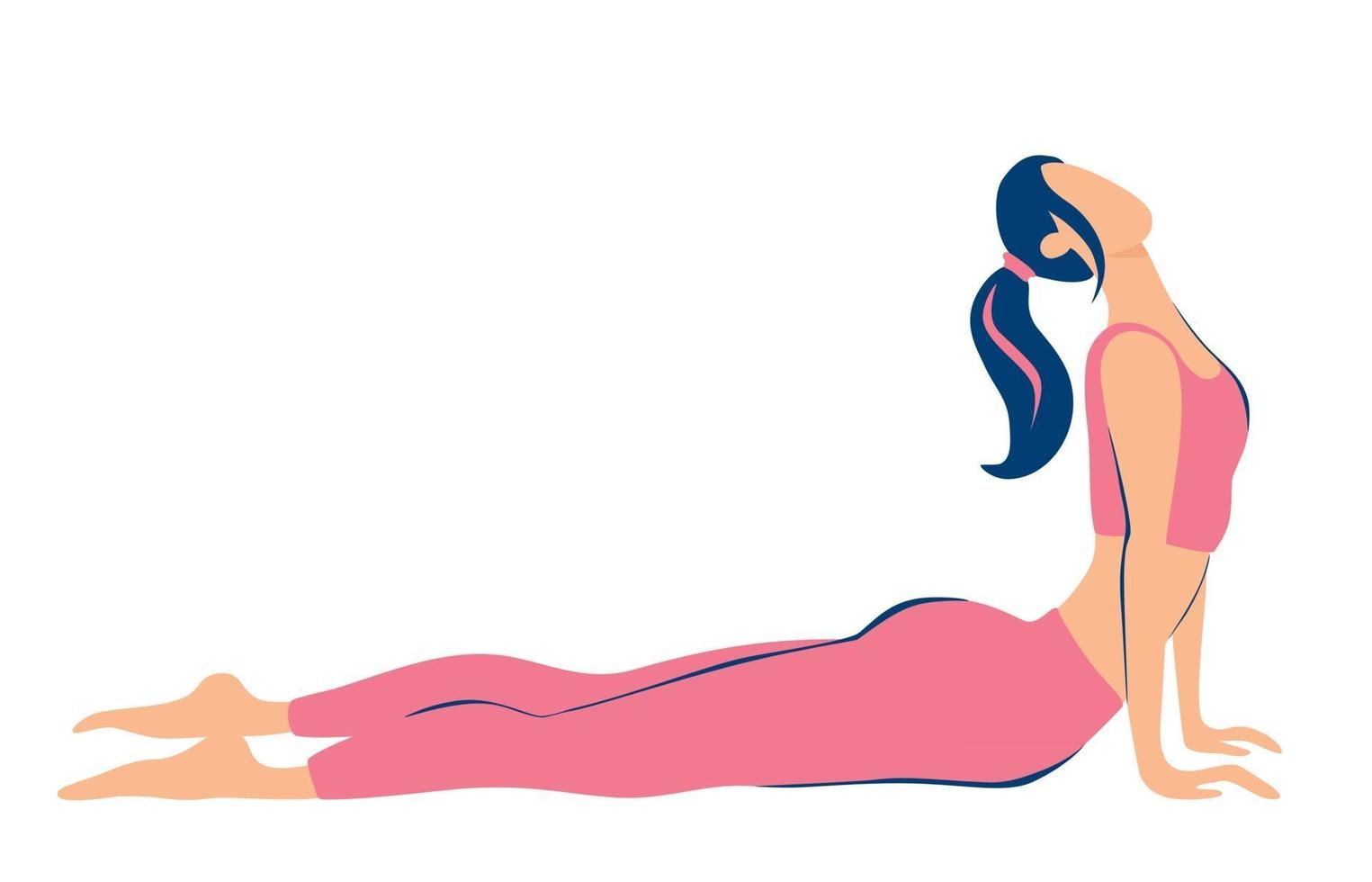 mujer haciendo yoga pose de perro hacia arriba ilustraciones para belleza spa bienestar productos naturales cosméticos cuidado del cuerpo fitness aislado sobre fondo blanco ilustración plana vector