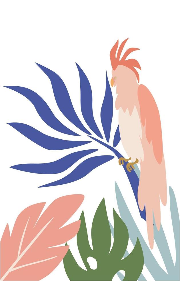 loro cacatúa en hojas tropicales vector loro en mano dibujar estilo aislado sobre fondo blanco