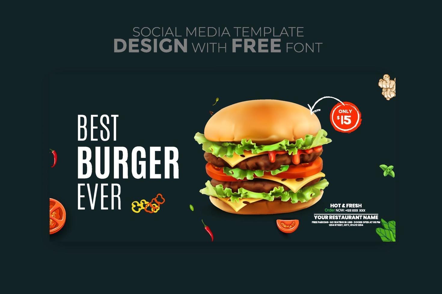 Food menu banner social media post Editable social media templates for promotions on the Food menu vector