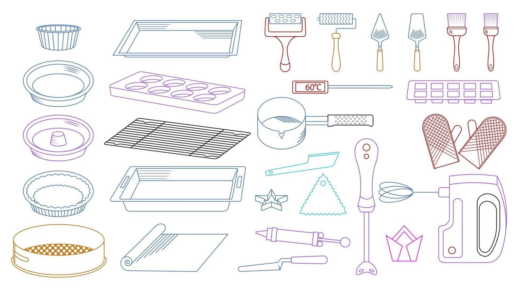 set of tools for cooking outline vector