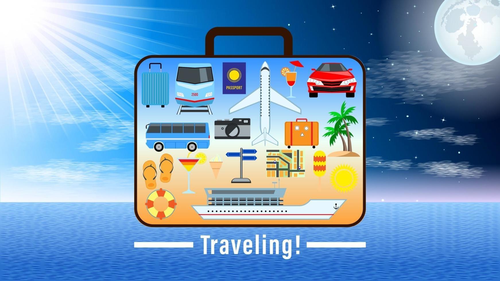 Traveling tourism elements seascape background vector