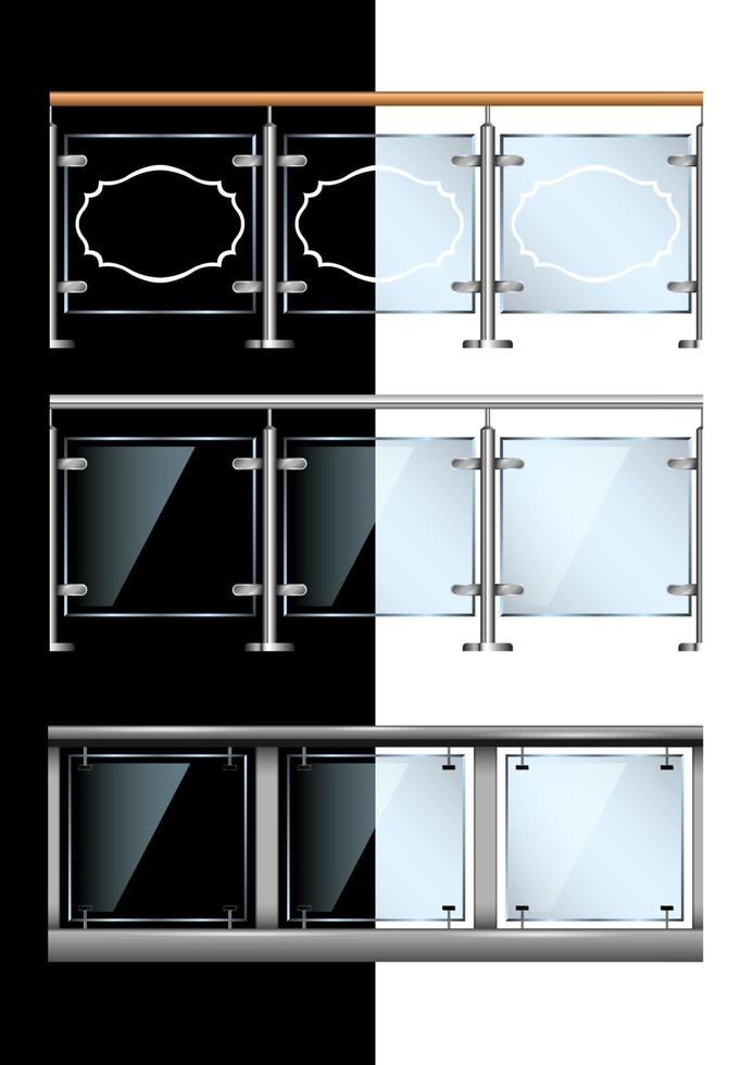 Establecer barandilla de vidrio y metal aislado vector