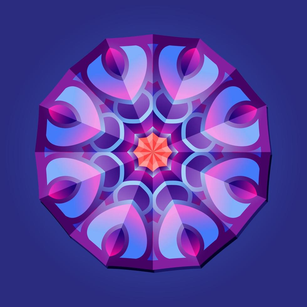 This is a violet geometric polygonal mandala with a floral pattern vector